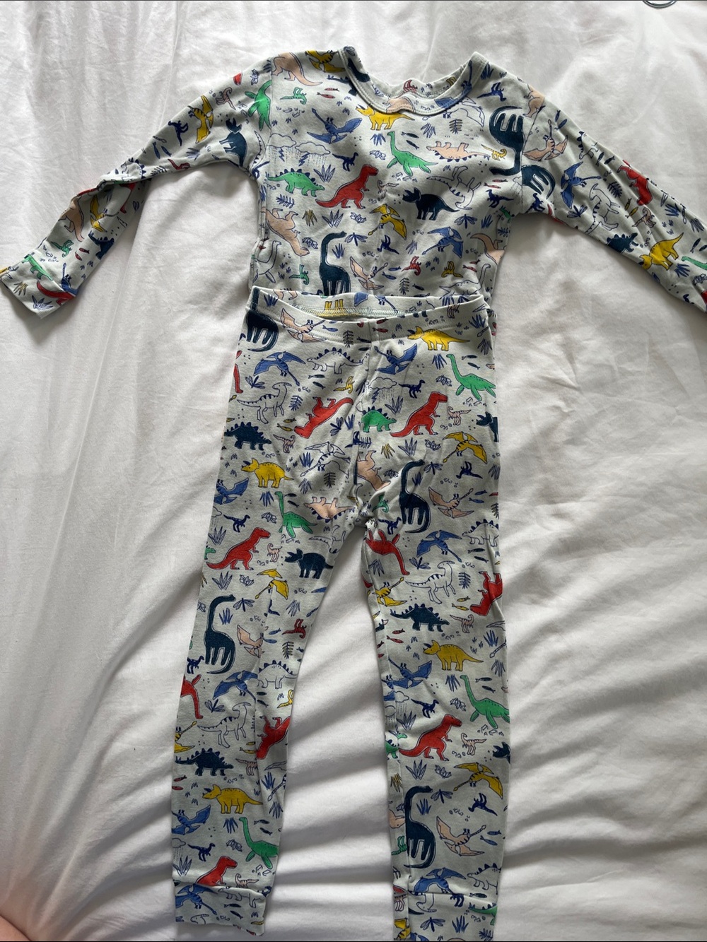 GAP Kids Dinosaur Print Pajama Set - White with Red, Blue, Green, Yellow